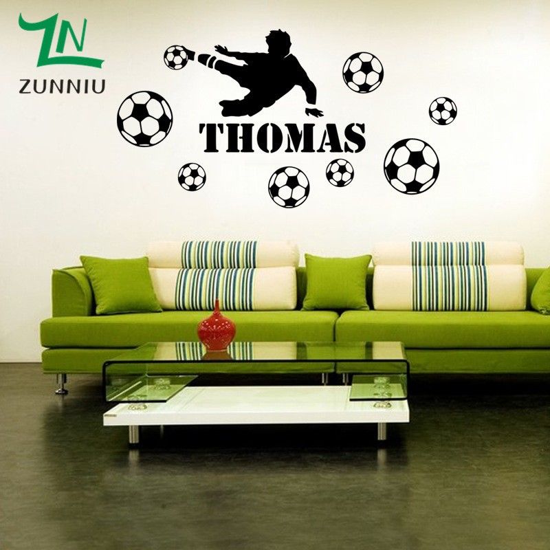 Football Personalise Custom Name Wall Stickers For Kids Rooms Soccer Player Boys Bedroom Decoration Wall Decals Home Decor 55 118 Cm Wall Decor