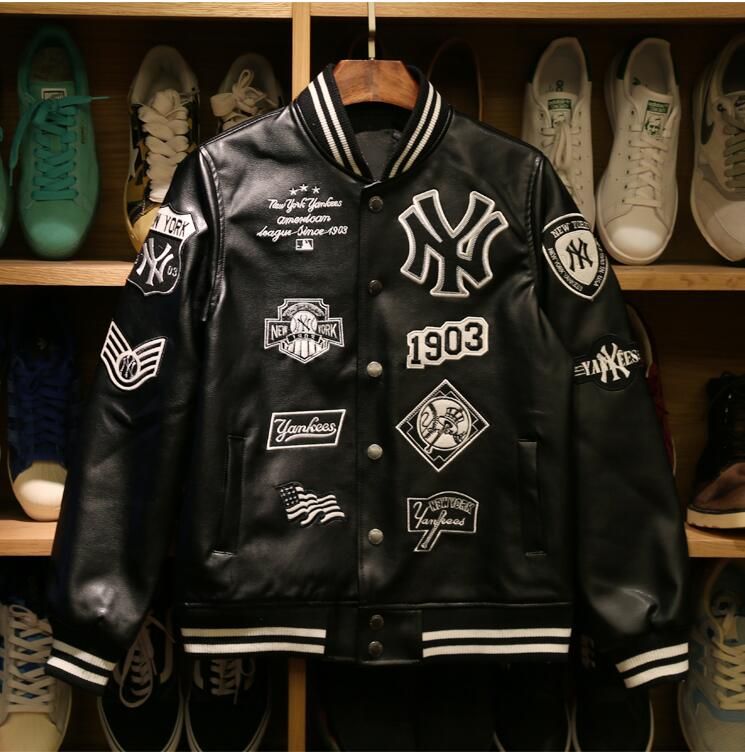 New York Yankees Basketball Jersey Mlb Men Jackets 2018 Brand Caual Mens New York Yankees Genuine Leather Coat Fashion Hip Hop