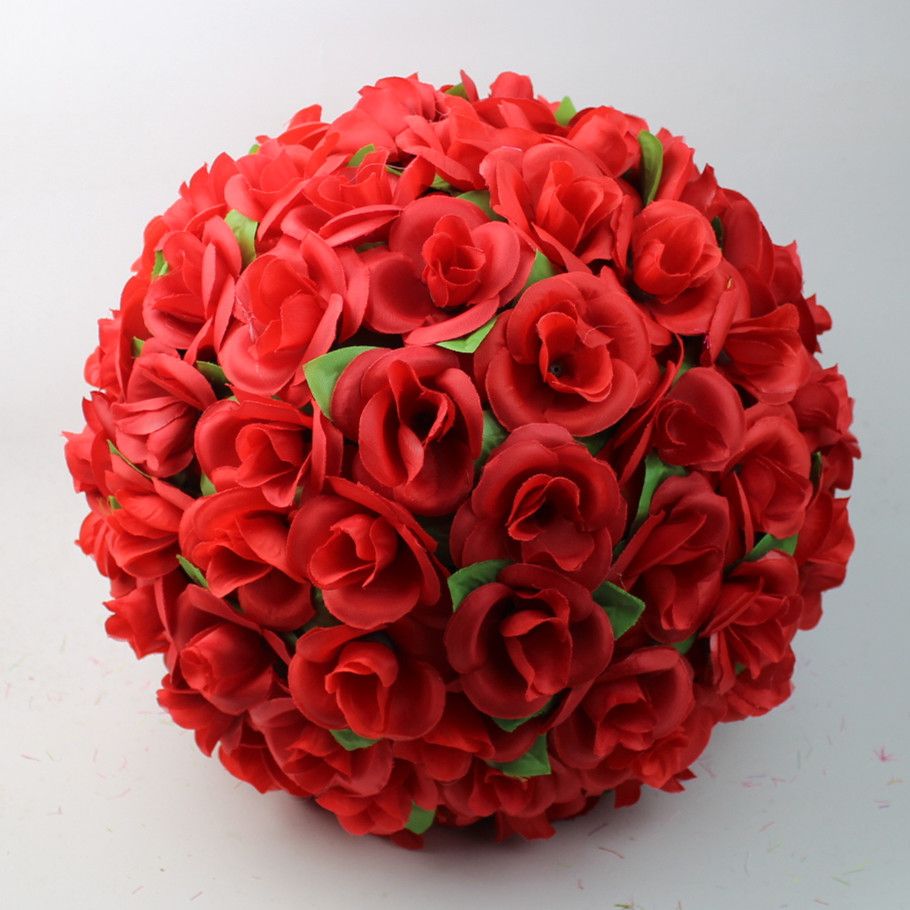 2019 12 30cm Artificial Rose Silk Flower Red Kissing Balls For Christmas Ornaments Wedding Party
