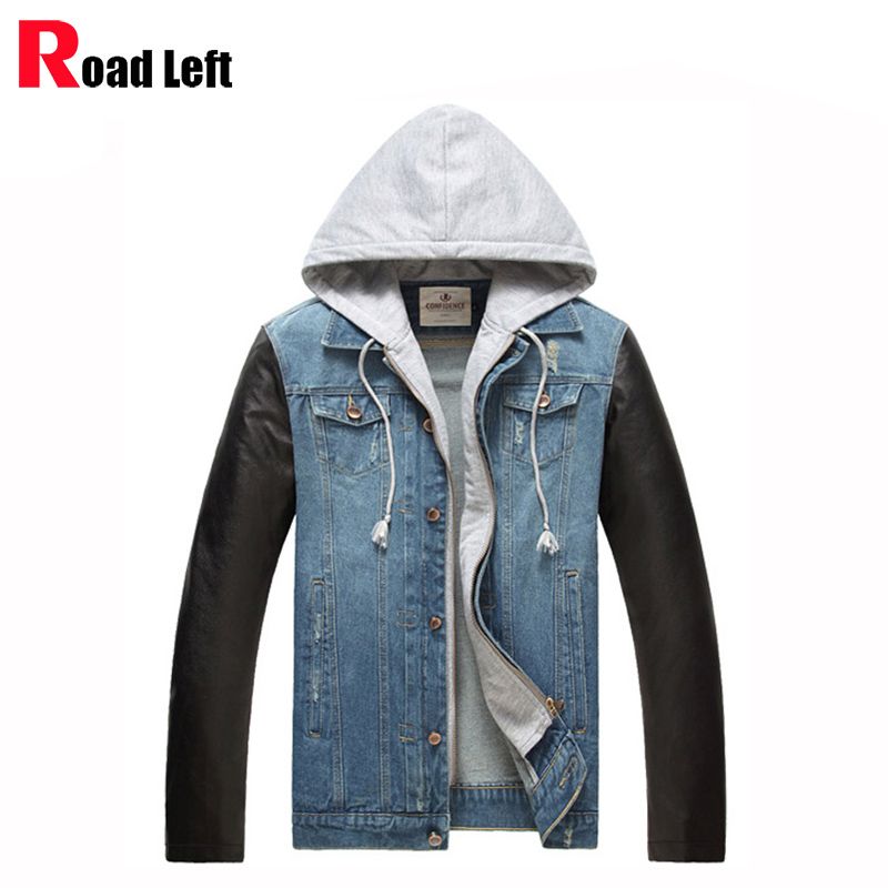 Whole New Fashion Male Pu Leather Sleeves Patchwork Denim Jacket Whole New Fashion Male Pu Leather Sleeves Patchwork Denim Jacket Coat Men S Blue Jeans Hip Hop Casual Hoody Jackets Asian Size 3xl Cream