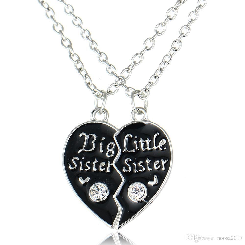 Wholesale Necklaces & Pendants Two Piece Big Little Sister Love Shaped Black And Pink Necklace Heart Pendant Necklace Women Girls Gift Chain Jewelry ...