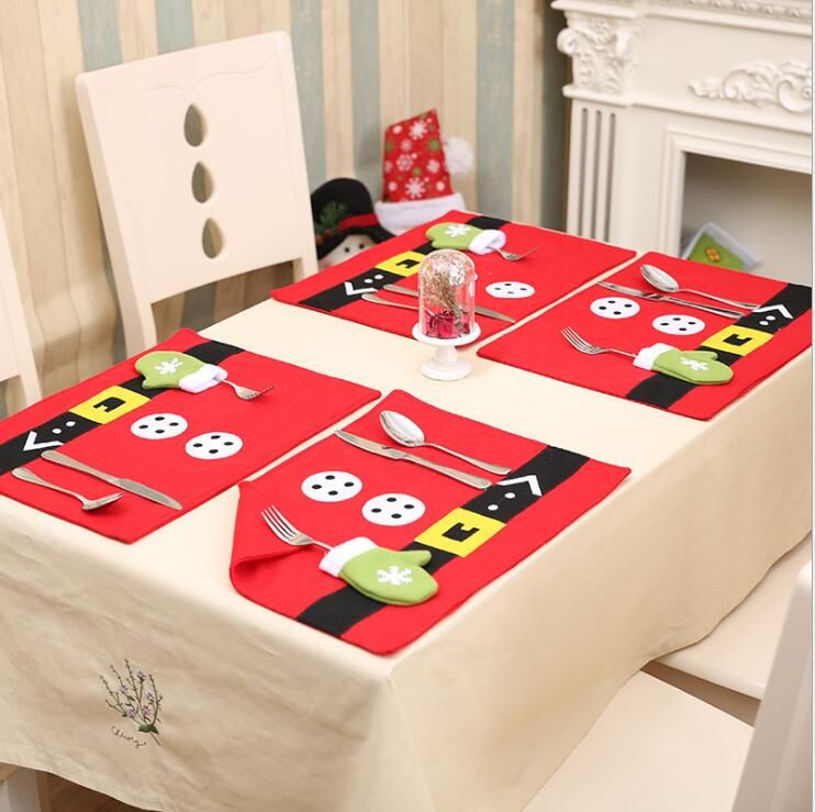 Christmas Table Mat with Flatware Holder Bag,Placemats Napkins Decor