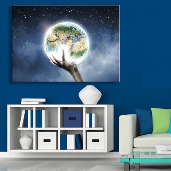 2020 Wall Art Earth On My Hand Led Canvas Spray Painting Light Up Framed Artwork Decoration Bedroom Living Room From Metalpaintingart 64 33 Dhgate Com
