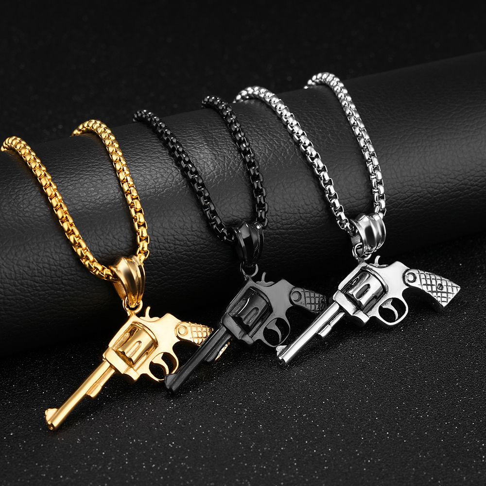 Whole Punk Men Revolver Desert Eagle Pistol Pendant Stainless Whole Punk Men Revolver Desert Eagle Pistol Pendant Stainless Steel Statement Bib Necklace Birthday Gift For Boyfriend Silver