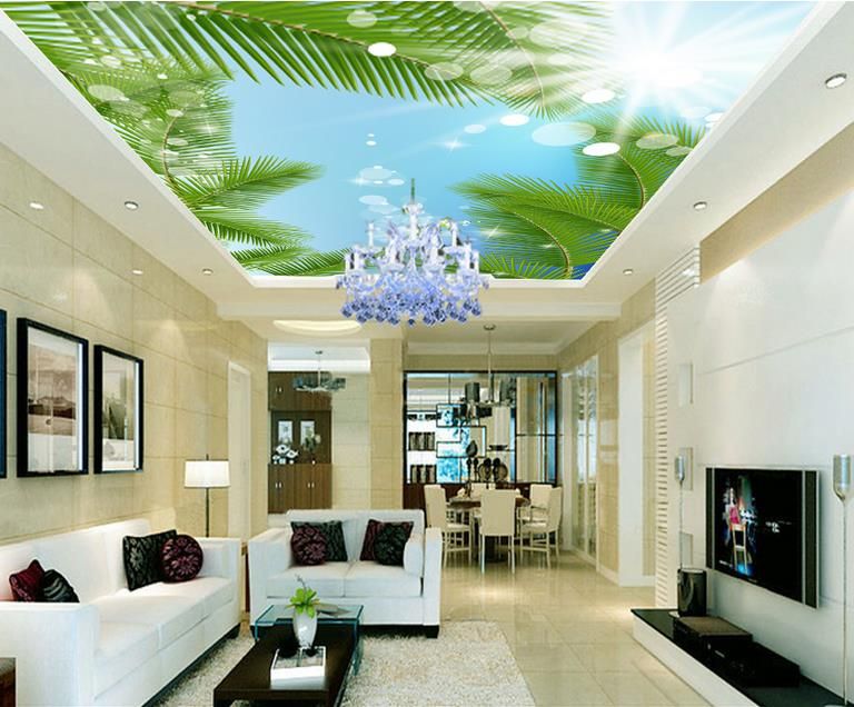 Custom 3d Modern Ceiling Blue Sky And White Clouds Wallpapers For Living Room 3d Ceiling Murals Wallpaper European