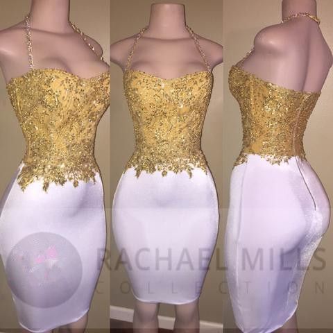 gold top white bottom prom dress