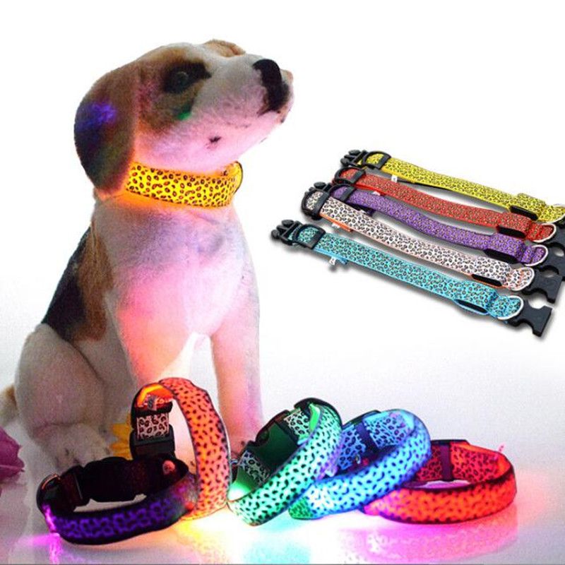 Cute Leopard Pet Cat Dog LED Light Flashing Collar Night Safety Neck Collars Hot