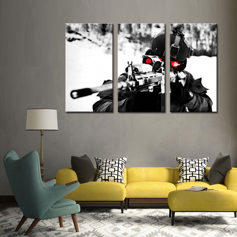 3 Picture Wall Art Painting Sniper Aim Military Pictures Printed On Canvas Printing For Home Decor With Wooden Framed