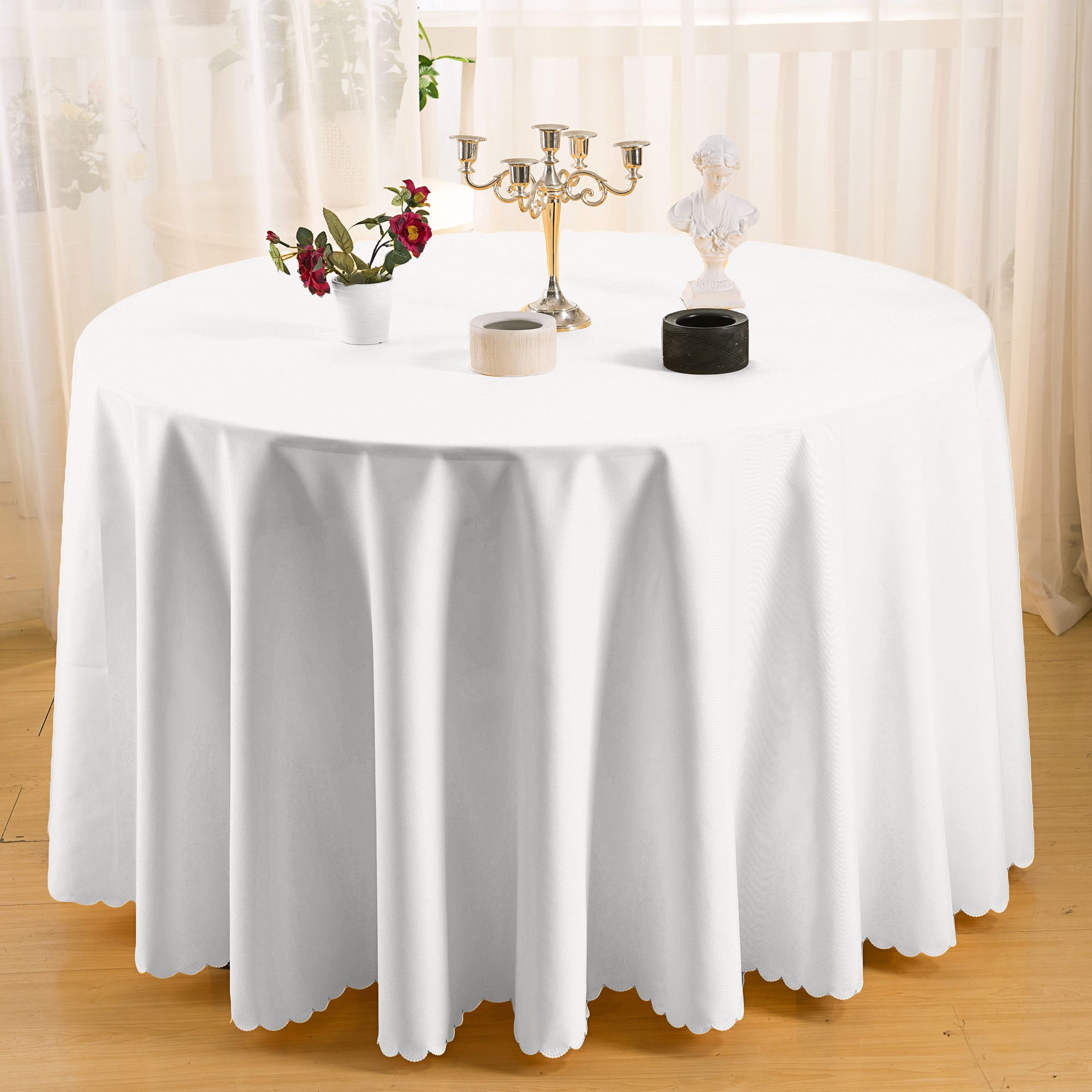 Home Table Cloth 108 Round Polyester Plain Tablecloth Cheap White