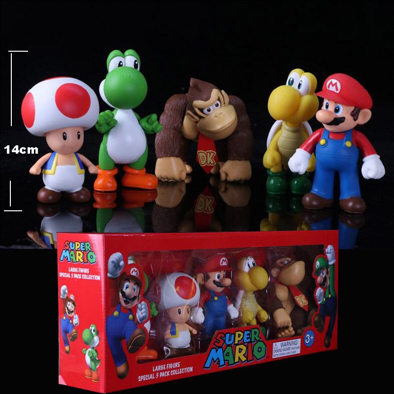 6pc super mario bros peach toad mario luigi yoshi donkey kong action figure toys
