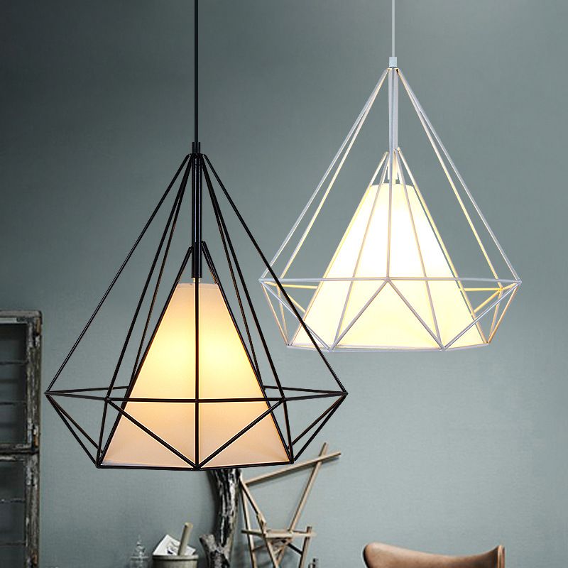 Modern Black White Birdcage Pendant Lights Wrought Iron Scandinavian Modern Black White Birdcage Pendant Lights Wrought Iron Scandinavian Loft Pyramid Lamp Metal Cage Kitchen Hanging Light Fixture