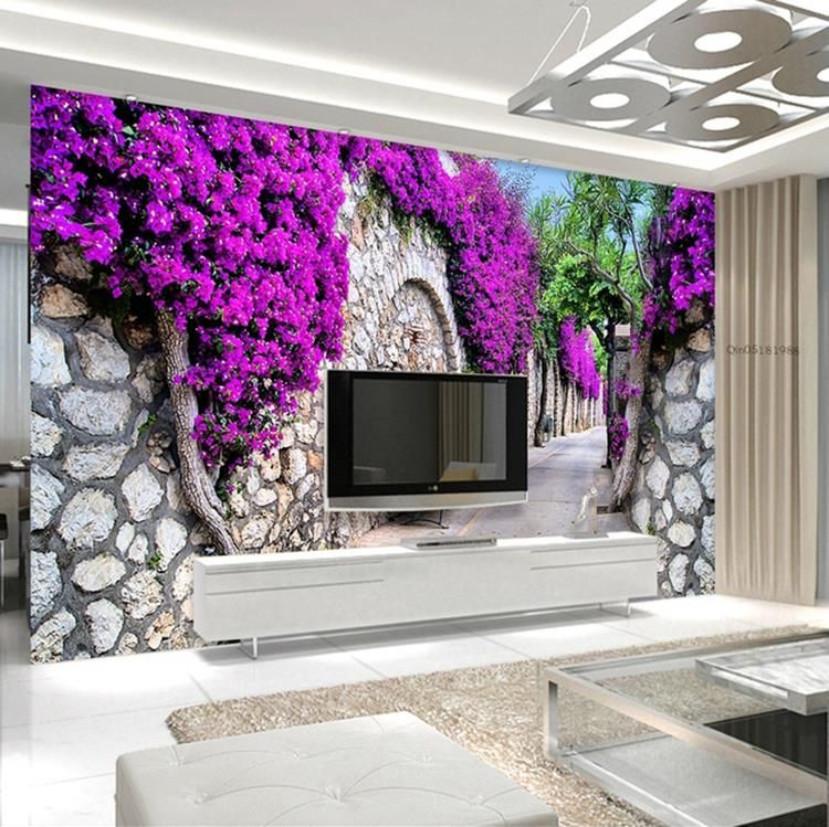 Whole 3d Purple Flower Wall Tv Backdrop Wallpaper Background Whole 3d Purple Flower Wall Tv Backdrop Wallpaper Background Living Room Sofa Mural Free Backgrounds From