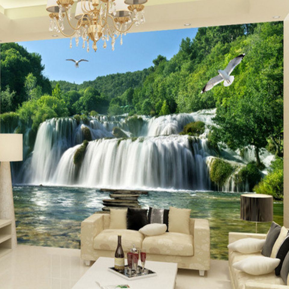 Custome Photo 3d Wall Mural Landscape Waterfall Sofa Tv Background