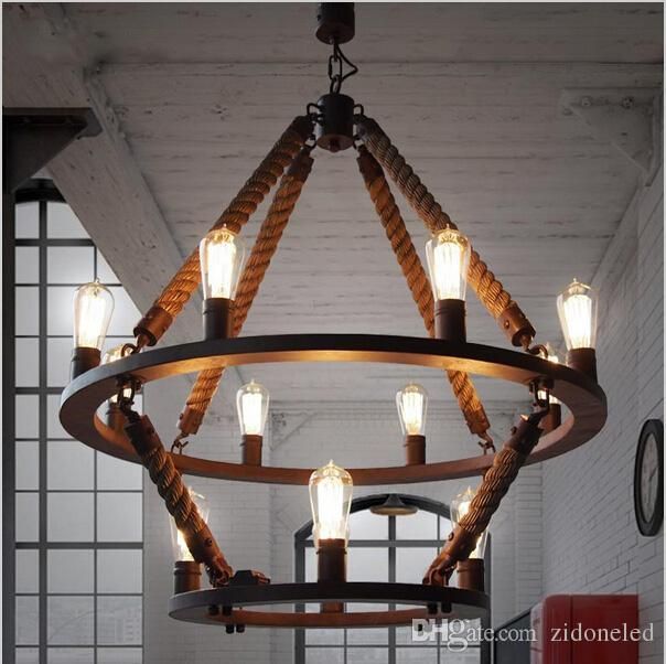 Loft Hanging Lights Vintage Rope Light Double Layers Iron Loft Hanging Lights Vintage Rope Light Double Layers Iron Lamp Manmade Fixtures Industrial Style Hotel Pub Decoration Lighting Home