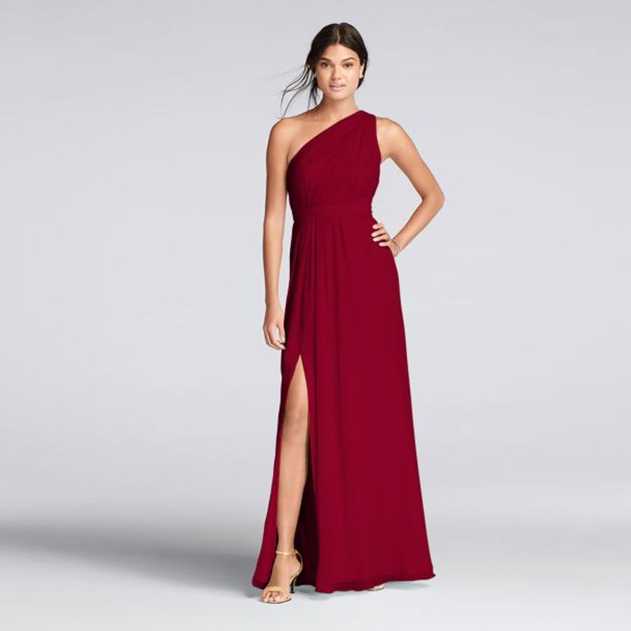 Chiffon One Shoulder Champagne Bridesmaid Dresses