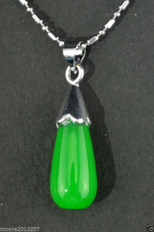 Wholesale Beautiful Genuine Green Jade Teardrop Pendant Necklace Red