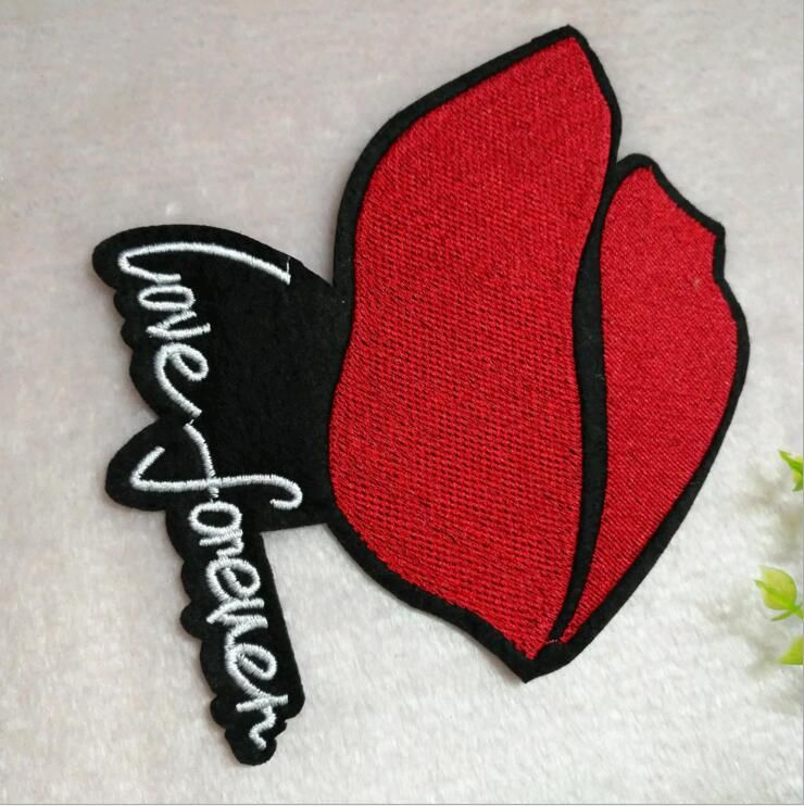 Embroidered iron on patches for clothing Red sequins Lips DIY Motif AppliqueLD
