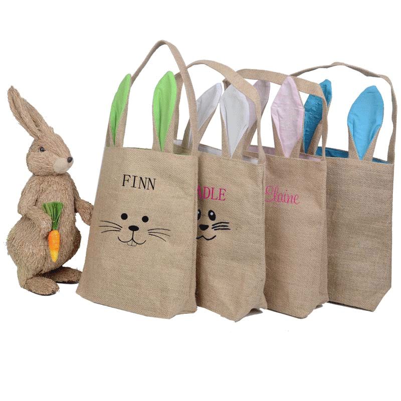 2020 New Easter Bunny Ear Bags DIY Embroider Cotton Linen Basket Bag ...