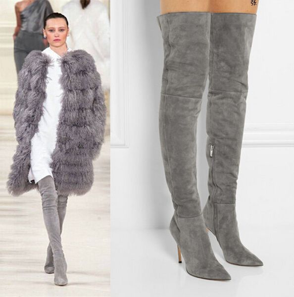 grey suede thigh high boots