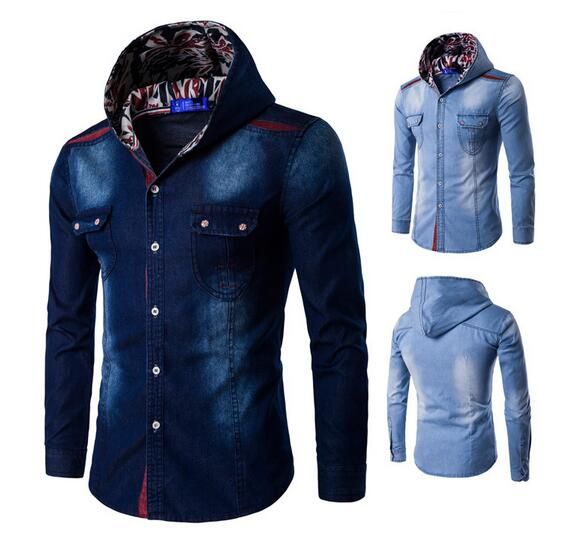 2020 Dark Blue Mens Hooded Shirt 