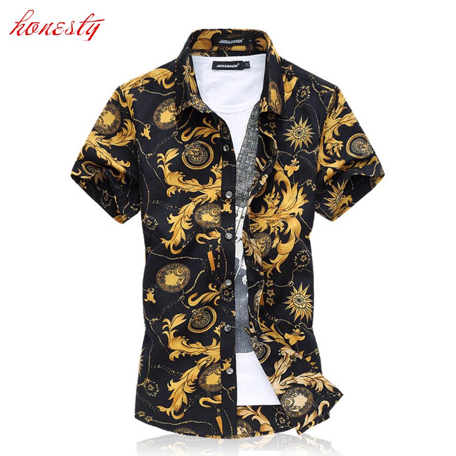 2020 Wholesale Men Short Sleeve Floral Dress Shirt Plus Size M ...