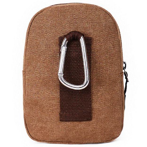 Men Utility Fanny Packs Canvas Metal Carabiner Clock Clip Waist Pack