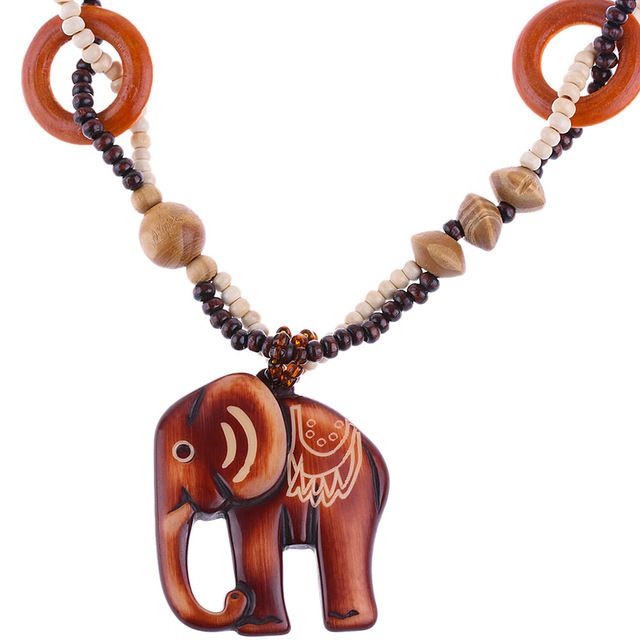 Whole Boho Style Ethnic Handmade Bead Wood Elephant Pendant Long Whole Boho Style Ethnic Handmade Bead Wood Elephant Pendant Long Necklace Sweater Chain Women Jewelry Gift Coin Anchor