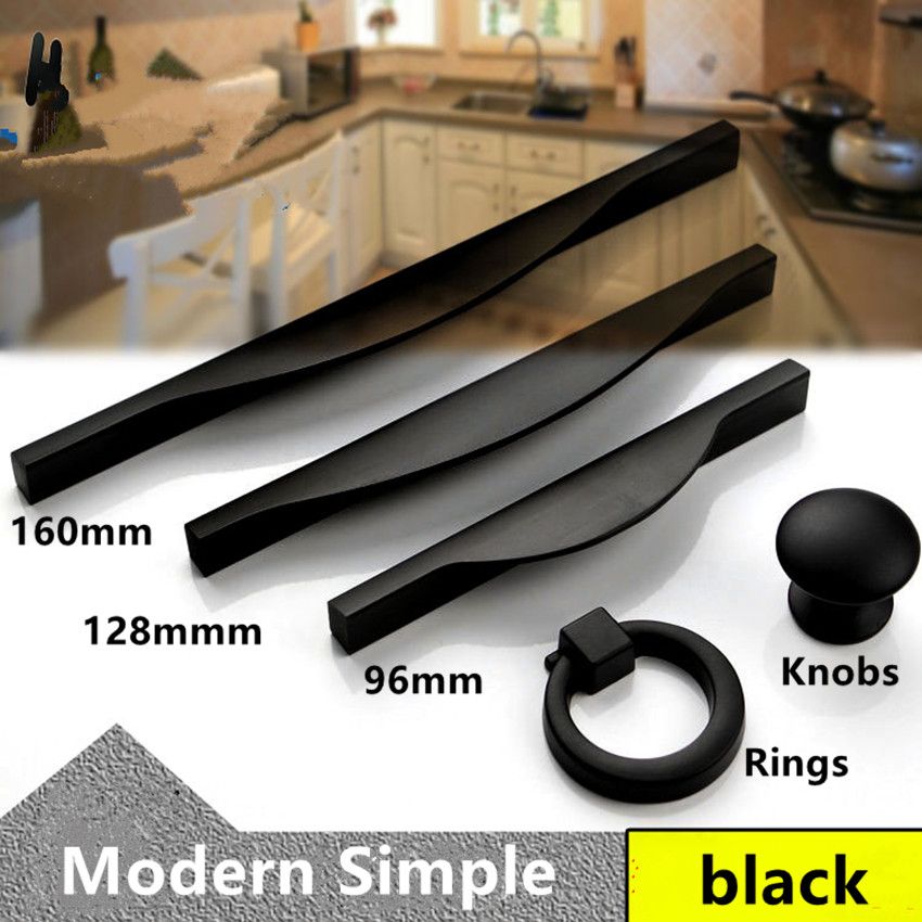 2021 96mm 128mm 160mm Modern Simple Black Furniture Handles Retro Black