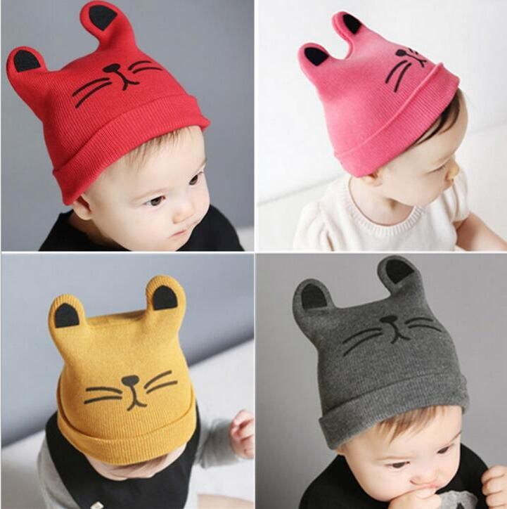 Casual Cat Ear Hat Soft Solid Kids Beanies Hip Hop Winter Warm Cotton