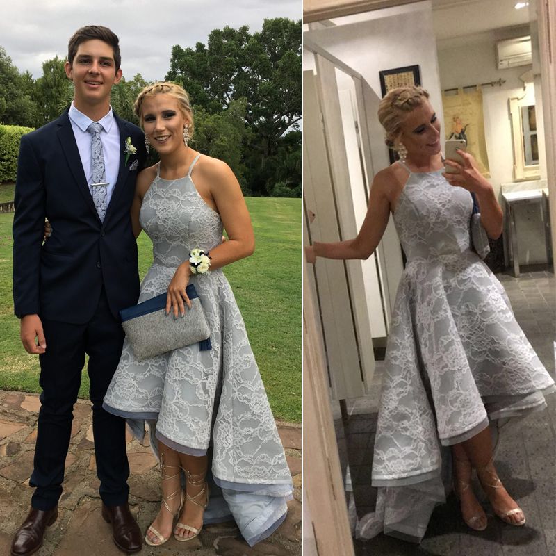 silver high low gown