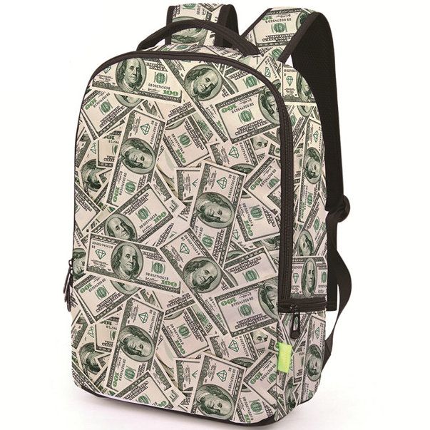 100 Dollar Backpack Money Scrawl Daypack Picture Schoolbag Casual ...