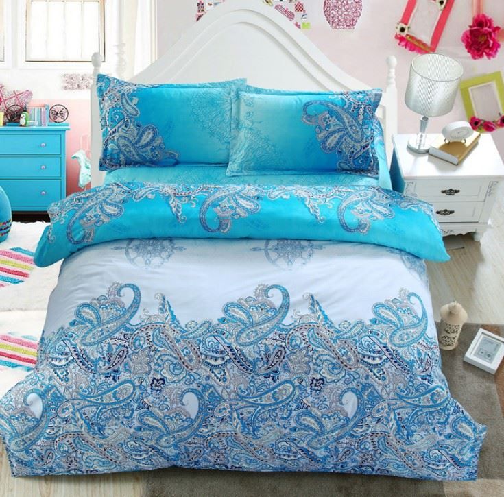 Turquoise Paisley Bedding Set Green Blue Duvet Cover Bed
