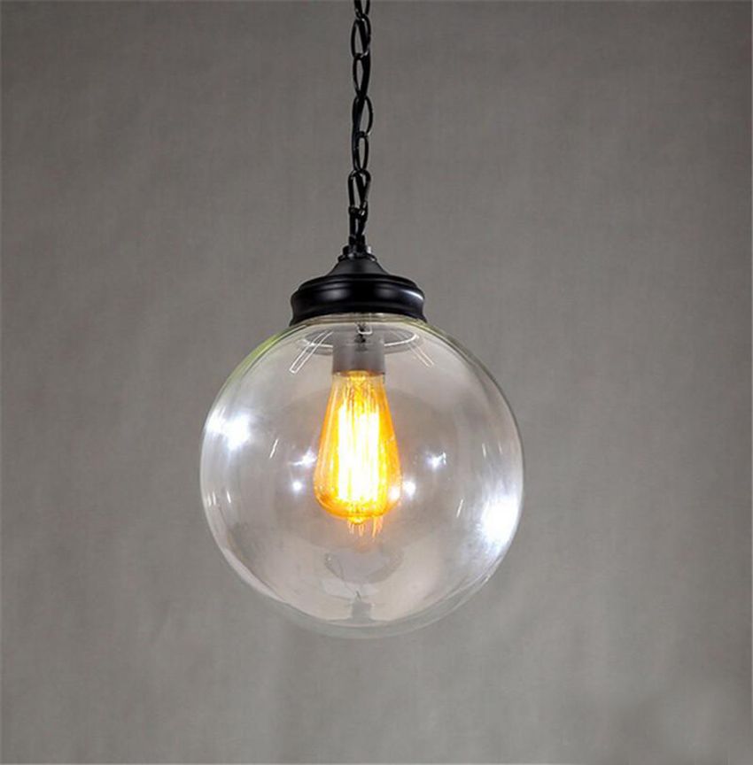 Minimalist Glass Ball Pendant Light Retro Style Iron Black Spray Minimalist Glass Ball Pendant Light Retro Style Iron Black Spray Paint Lamp Shade Restaurant Cafe Bar Corridor E27 Holder Pulley Cool