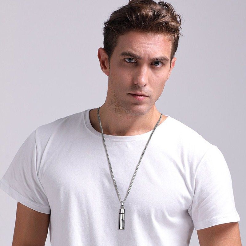 Men Necklaces Stainless Steel Glass Cylinder Aromatherapy Essential Oil Perfume Pendant Necklace Cremation Urn Jewelry PN-720