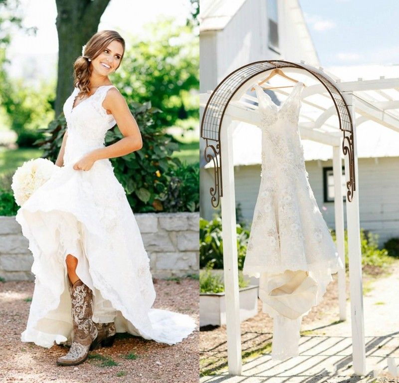 compre 2017 botas de vaquera rústicas vestidos de novia de encaje
