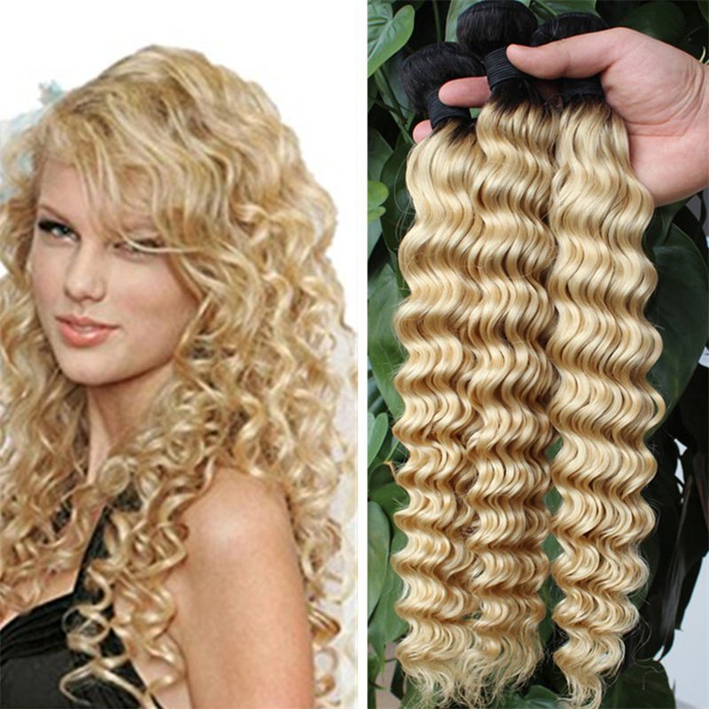 Two Tone 1b 613 Ombre Virgin Hair 3 Bundles Dark Roots Blonde