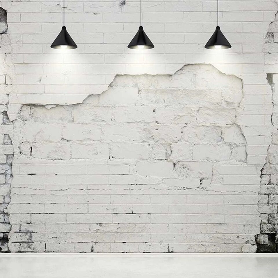 Broken white brick wall photography backdrops with black chandeliers vintage interior backgrounds for studio wedding photo booth backdrop