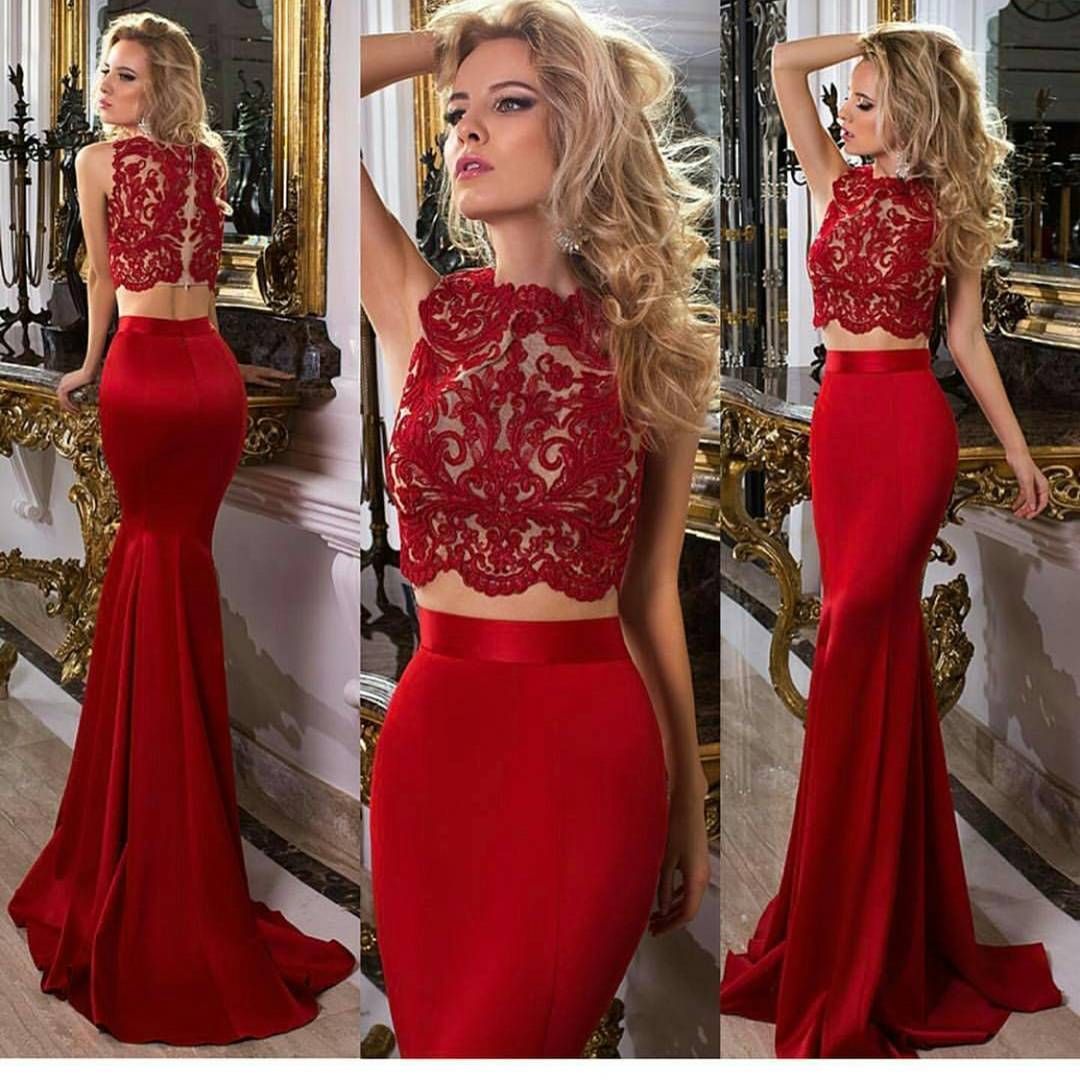 Compre Barato Rojo Dos Piezas De Encaje Vestidos De Baile Bateau Cuello  Sirena Vestidos De Noche Hasta El Suelo Satinado Por Encargo Vestido Formal  A 93,07 € Del Weddingteam | Es.Dhgate.Com