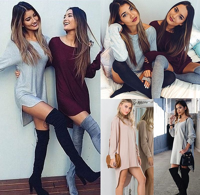 Womens Ladies Long Sleeve Jumper Tops Fashion Girls Oversized Baggy Sweater Casual Loose Tunic Jumpers Mini Dress Evening Dresses With Sleeves Trendy