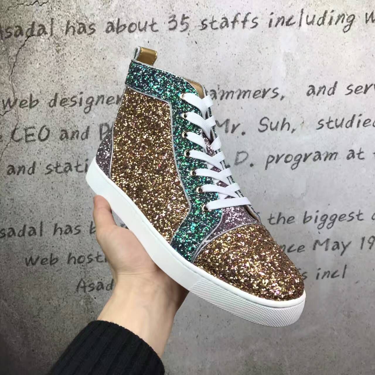 New High Quality Men High Top Mixed Colors Glitter Casual Shoes Women ...