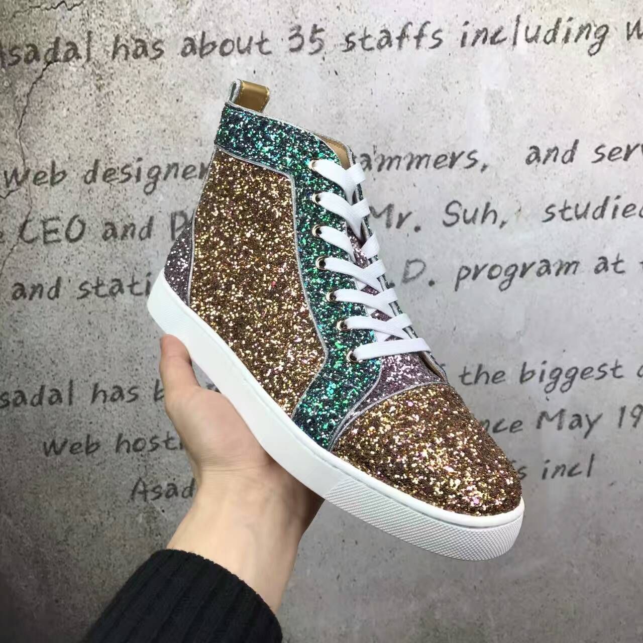 New High Quality Men High Top Mixed Colors Glitter Casual Shoes Women