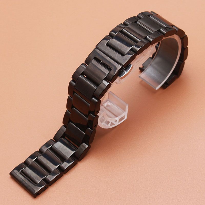 18mm 20mm 21mm 22mm 24mm Polished Metal Black Watchband Stainless Steel Watch Band Strap Men