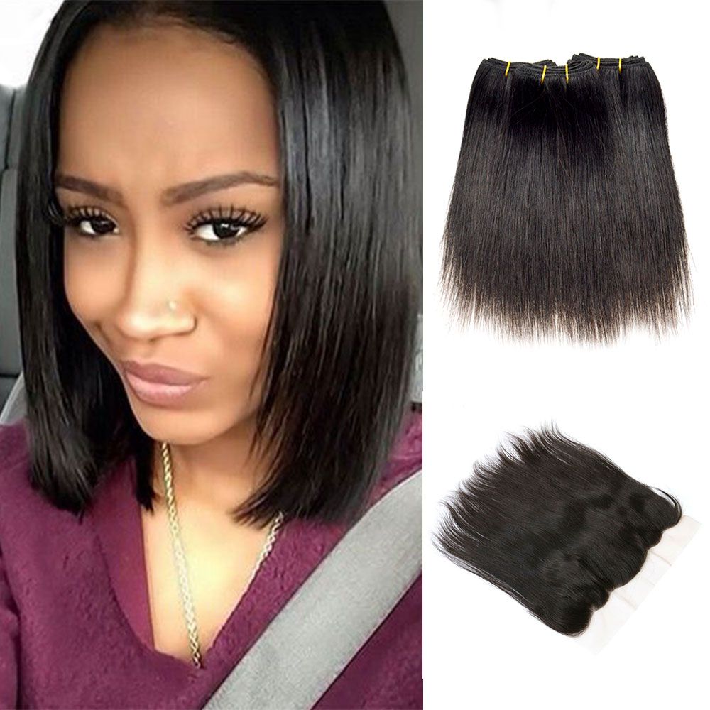 Brazilian Straight Hair With Lace Frontal Natural Color Frontal