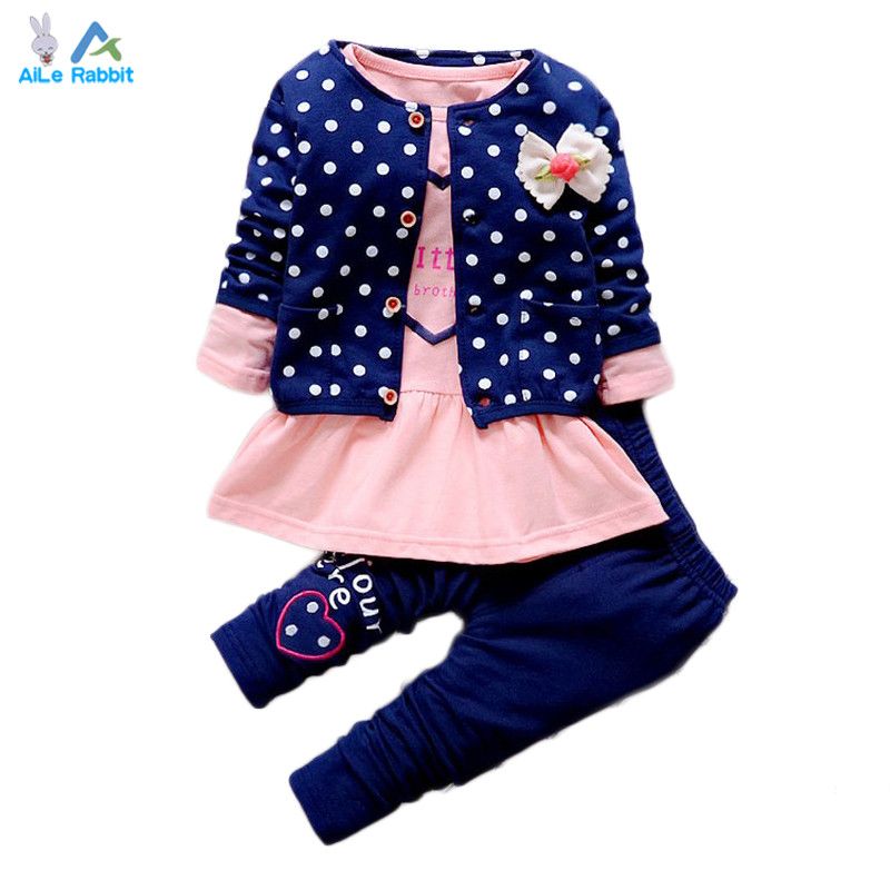 Wholesale 2016 New Baby Girl Clothing Sets Kids Coat+ T Shirt + Pants