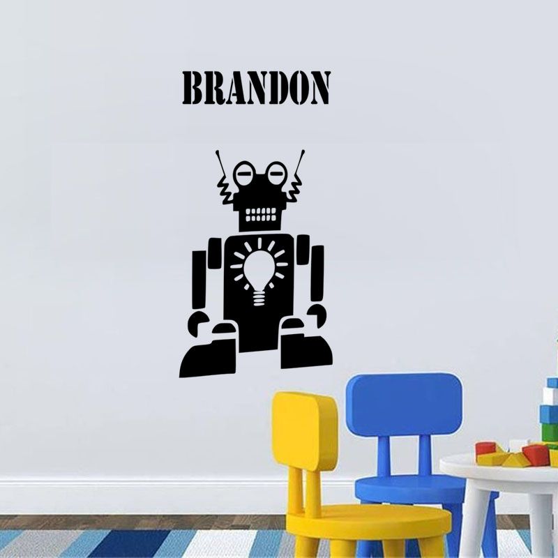 personalised name robot vinyl wall sticker wall art decals
