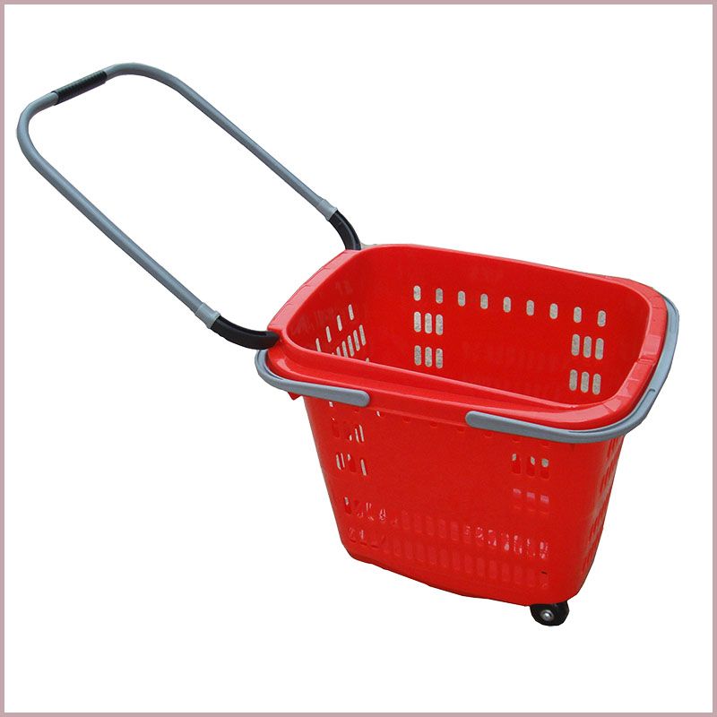 2018 Rolling Hand Basket Retractable Pull Handle Basket,Middle Supermarket Basket Dark Blue And