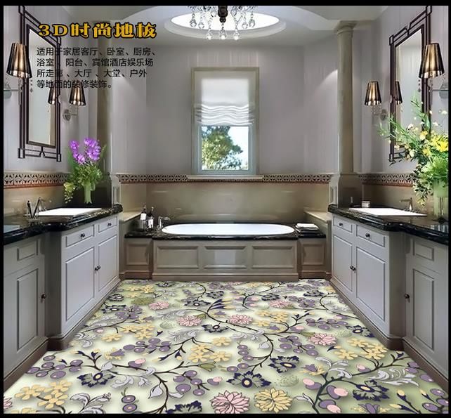 Custom 3d Photo Wallpaper Floor Painting Waterproof For Custom 3d Photo Wallpaper Floor Painting Waterproof For Bathroom Elegant Flowers Pvc Flooring Roll High Resolution Free