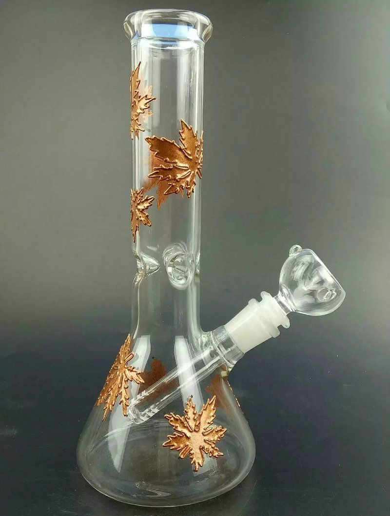 2019 New Arrival Color Glass Beaker Water Bongs With Curved Leaf Glass Water Pipe Beaker Base