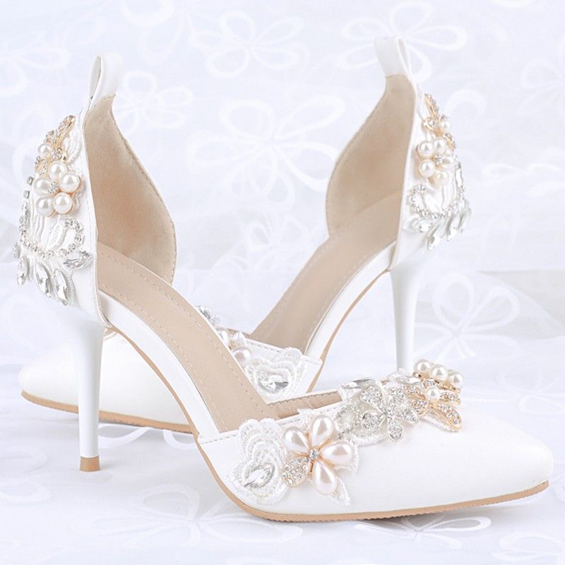White Pointed Toe High Heel Bridal Shoes 31 Nice Silver ...
