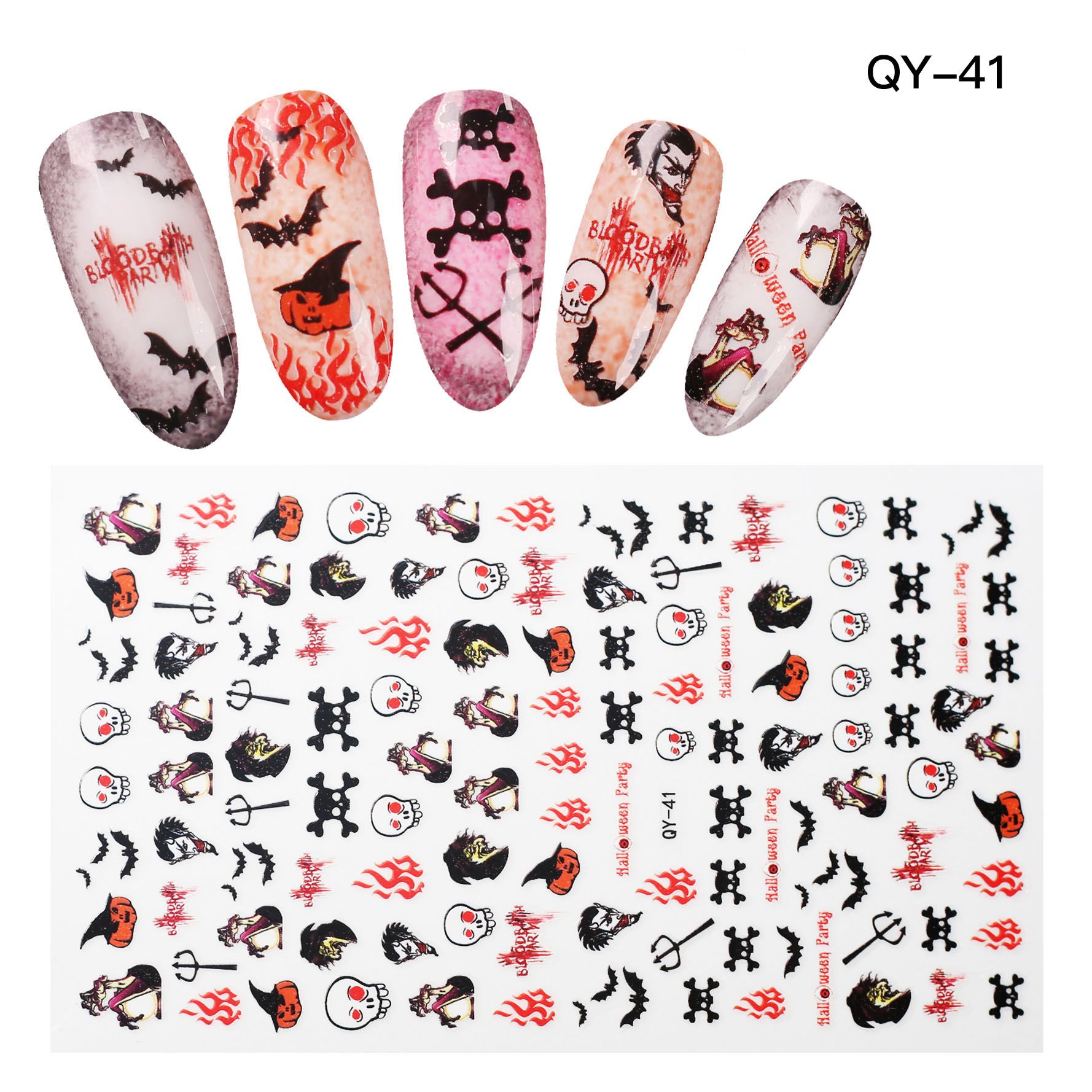 Halloween Pumpkin Witch Fire Skeleton Web Pattern Nail Decals Nail Art Water Transfer Design Stickers Beauty Decor 3d Nail Stickers How To Use Nail Stickers